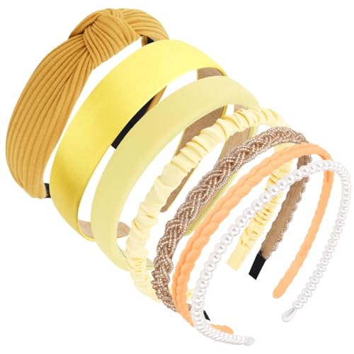 AHONEY Pacote com 7 faixas amarelas para mulheres e meninas, faixas de cabelo modernas antiderrapant