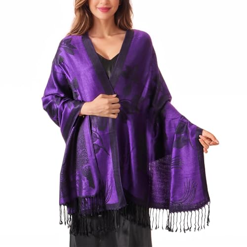 Lamca Chales y envolturas de pashmina para mujer, bufanda suave y sedosa, reversible, chal para mujer, Reino Unido, Mariposa-rosa roja, Talla única