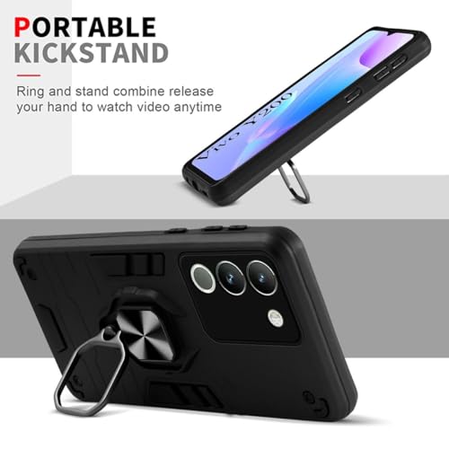 Image of Papercase || Anti-Shock Armour Cover with Air Cushions & Magnetic Kickstand Ring for Vivo Y200 5G [Camera & Screen Protection] - Black