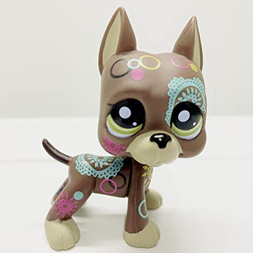 Deep Gray Great Dane Dog Bohemian Pattern Green Eyes Puppy Mini Pet Shop - Little Pet Shop Puppy Action Figure Rare Old LPS Toys Green Eyes Dog Toys for Kids Animal Toy for Girls & Boys