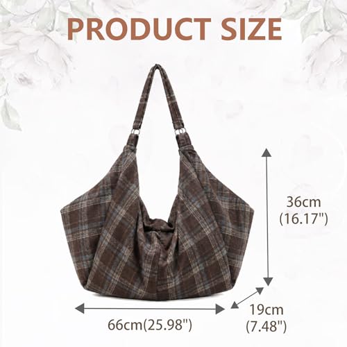 Bolso Hobo Grande de Franela a Cuadros para Mujer miniatura 6