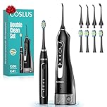 COSLUS C20&C41 Water Teeth Flosser & Electric Toothbrush Combo: 2-in-1 Portable Deep Cleaning Kit, Sonic Toothbrush and Pick with Multiple Modes & 4 Tips 4 Brushes for Family, IPX7 Waterproof, Black