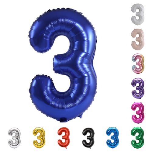 Image of YPSelected 32 Inch Large Foil Helium Number Balloon Birthday Wedding Party 0-9 (Navy Blue, 3)