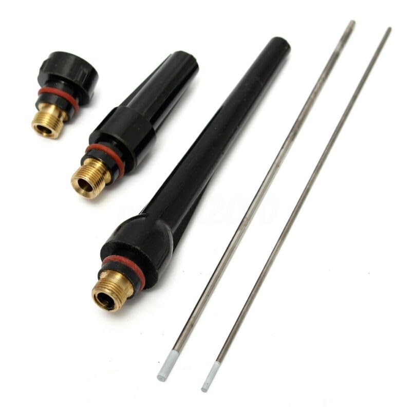 Lecreatekit Kit de soplete de soldadura TIG de 17 piezas para WP-17/WP-18/WP-26 - Copas de lente de gas de alúmina (Nº 4-8), copas traseras cortas/medias/largas, cuerpos de boquilla y electrodos (1,0