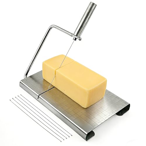 SZHUGEKI Mehrzweck Käseschneider mit Klingen Handheld Käseschneider mit Schneidebrett Edelstahl Käsehobel Schneidebrett Käsehobel mit Draht für Käse Butter Toast Schinken Gänseleber