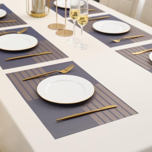 Image of YELONA Placemats Set of 8, Heat-Resistant Woven Vinyl Table Mats, Non-Slip & Washable Dining Tablemats for Kitchen & Dinner Decor, Iris Purple (45cm x 30cm)