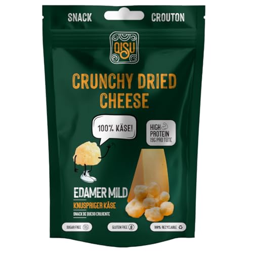 QISU | EDAM | Snack de Queso deshidratado | 100% Queso | Crujinete, Sin Gluten, Alto en Proteina (EDAM, 50g (Pack de 4))