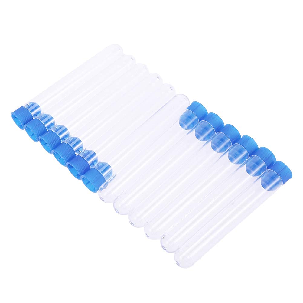 QUNINE 50 Stück 16 x 100 mm transparente Kunststoff-Reagenzgläser für wissenschaftliche Experimente, Party-Süßigkeiten-Aufbewahrung mit Blau