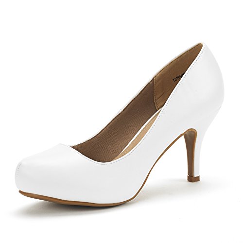 DREAM PAIRS Tiffany Women's New Classic Elegant Versatile Low Stiletto Heel Dress Platform Pumps Shoes White Pu Size 8