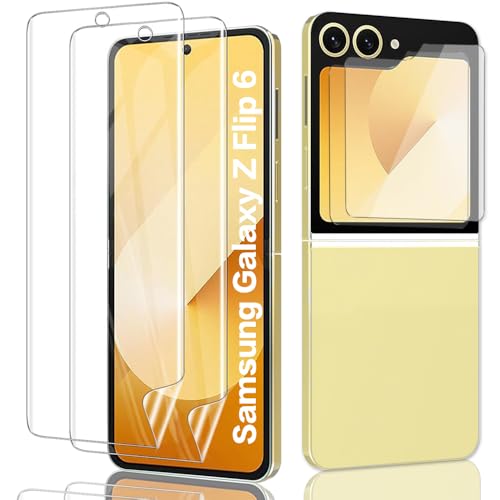 [2+2 Pack] for Samsung Galaxy Z Flip 6/5 Clear Screen Protector 2X Inner Flexible TPU Film + 2X External Tempered Glass [Installation Tool] [Case Friendly] [Anti Scratch] [HD Clarity] [Bubble Free]