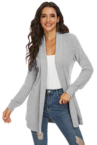 Tribear Women's Long Sleeve Open Front Loose Causal Lightweight Kimono Cardigan (Large, 7031Gray)