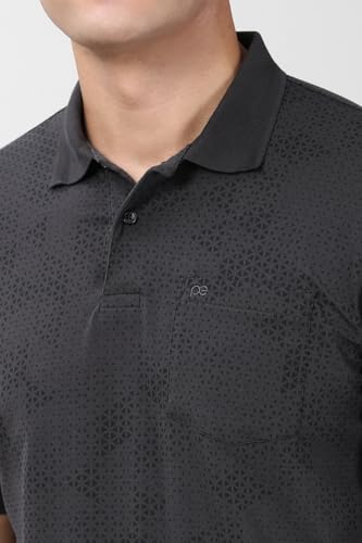 Image of Peter England Men's Cotton Abstract Geometric Print Polo T-Shirt - Casual Wear | Modern & Stylish