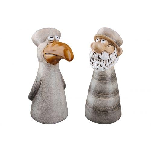 GILDE Zaunfigur 'Küste' Möwe und Matrose, Keramik, Braun, 21 x 9,5cm, 2er Set, Gartenfigur