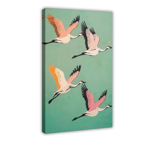 Paysage naturel de style japonais grue sur toile rétro, décoration murale salon 61x91,4 cm
