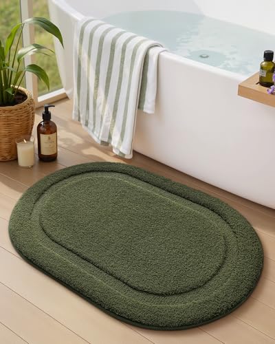 Image of Color&Geometry Small Green Bathroom Rugs, Non Slip Shower Mat with Rubber, Ultra Soft and Absorbent, Washable Bath Mats for Bathroom Floor, Shower, Sink, Vanity, 15 inchx23 inch