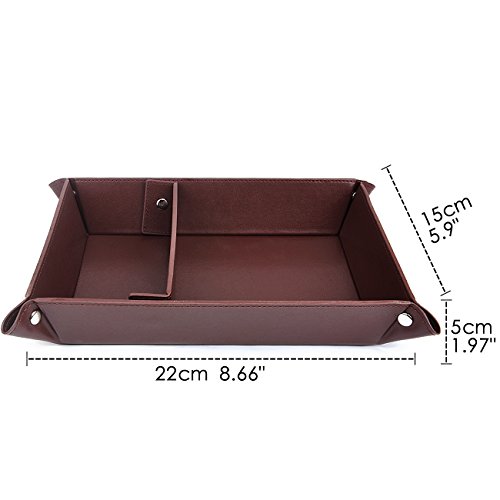 Valet Tray Jewelry Organizer,PU Leather Watch Box Coin Change Key Tray for Storage Coffee