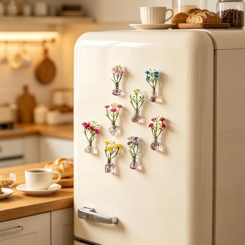 Imanes para dormitorio y cocina en pack de 8 mini jarrones de flores como regalo de cumpleanos 4