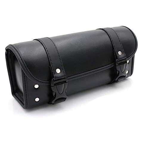 evomosa Universal Motorcycle Bag PU Leather Motorbike Saddle Bag Storage Tool Pouch Roll Barrel Bag,Black Cover