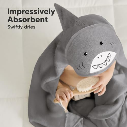 Image of KeaBabies Hooded Baby Towel for Newborn, Baby Bath Towels (Shark, 35x35)