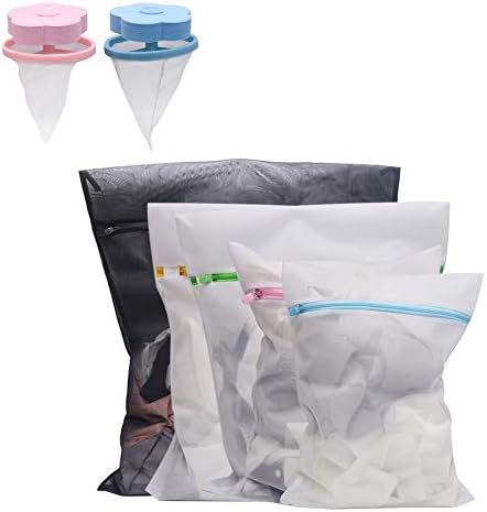 Vivifying Washing Net Bags, Set of 5 Durable Fine Mesh Laundry Bag with Zip and 2 Free Floating Lint Bags for Washing Machine
