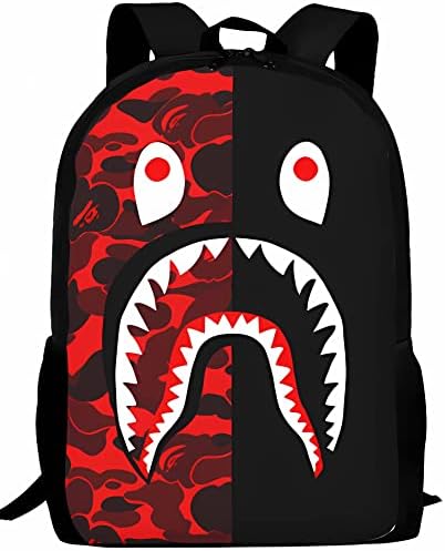 AKMASK 17inch Shark Backpack Red Camouflage 3D Print Laptop Backpack Lightweight Casual Daypack Bookbag