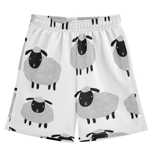 J JOYSAY Cartoon Sheep Flock White Boys Athletic Shorts Kids Youth Casual Shotrs with Pockets Elastic Waistband