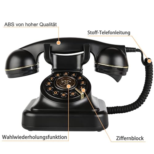 Sangyn Retro Festnetztelefone Klassisches Retro Telefon mit Wählscheibe Einstellbare Lautstärke Vintage Nostalgie Telefon für Home Office Dekoration, Schwarz – Bild 3