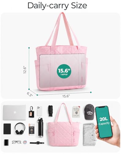 Image of Lyrovo Quilted Tote Bag for Women - Office Bag with Laptop Compartment, Puffy Handbag with Side Pockets, Lightweight Shoulder Bag for College, Travel & Everyday Use | Women's Stylish Tote