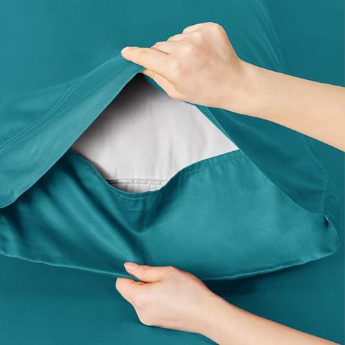 Image of Bedsure Cooling Sheets Twin, Rayon Derived from Bamboo, PureWoven, Breathable & Soft Twin Sheets Set, Deep Pocket Up to 16 Inches, Hotel Luxury Silky Bedding for Hot Sleepers, Turquoise
