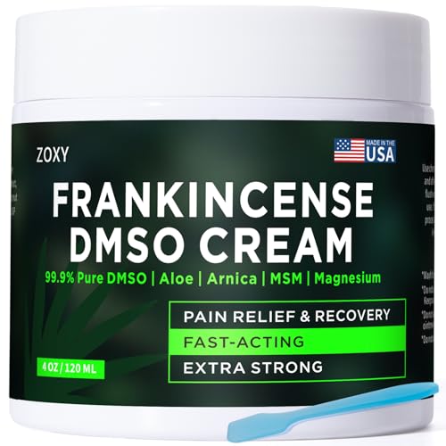 ZOXY DMSO Cream for Pain Relief, Frankincense DMSO Cream, Pharmaceutical Grade, with Magnesium, MSM, Frankincense, Aloe Vera, Turmeric, Herbal, and Arnica for Joint & Muscle Pain Relief, 4 oz