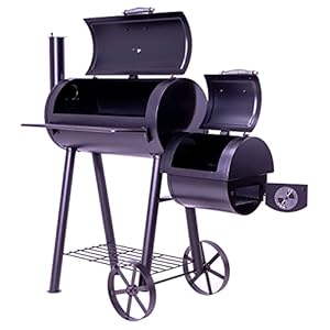 Nexos Trading BBQ Grill Smoker Grillwagen Holzkohlegrill 2 Kammern Barbecue 125x60x120 cm 28 kg Transporträder Temperaturanzeige Stahlblech Lüftungsklappen Ablageflächen