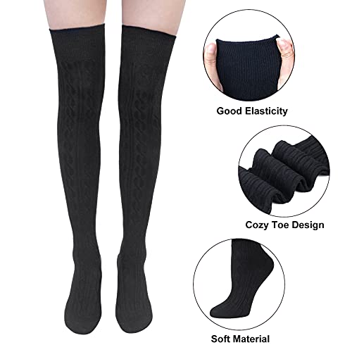4 Pairs Thigh High Socks for Women Knit Long Over the Knee Socks Knee High Socks Gifts2