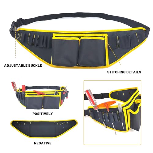 NLONLL Werkzeuggürtel Herren Verstellbare Kinder Werkzeugtasche Gürtel Oxford Werkzeug Gürteltasche mit 12 Taschen Abnehmbare Handwerker Gürtel für Elektriker Schreiner Bauarbeiter (Schwarz)