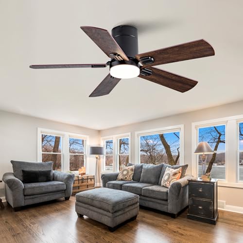 staronce Ventilador de techo plano negro de 42 pulgadas con mando a distancia – 3 temperaturas de color regulable, motor silencioso de CC, reversible, función de memoria, para patio, salón, dormitorio