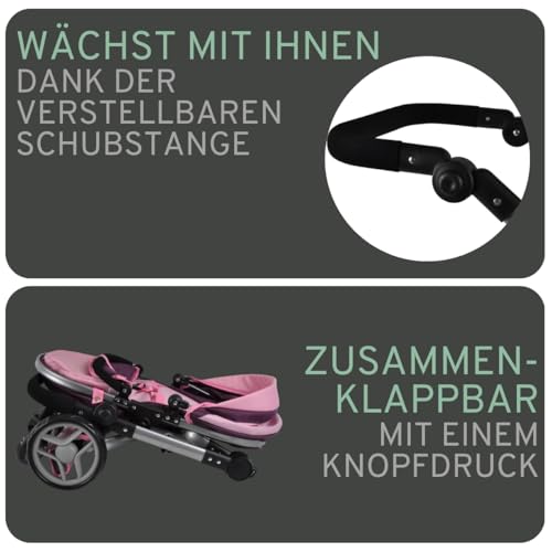 Bandits & Angels Puppenwagen Purple Purple Angel 2in1 ab 3 Jahren – Puppenwagen – Für Mädchen – Verstellbare Schiebestange 48-81 cm – Vollständig zusammenklappbar – Mit Einkaufskorb – Bild 6