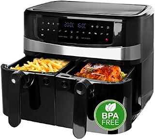 Emerio AF-126672, Cyfrowa frytkownica na gorące powietrze AirFryer smażenie z gorącym powietrzem bez dodatkowego oleju, 2 x 4,5 l, 12 programów, bez BPA, funkcja Smart Finish, Czarna