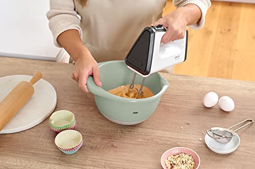 Foto von Emsa Prep&Bake 3-teiliges Rührschüssel-Set aus Kunststoff, 1,4 + 2,8 + 4,7 Liter, Rutschfester Boden, Stapelbar, mit praktischem Griffrand, K324S334, Rosa/Grün/Blau