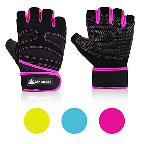 SiinvdaBZX Workout Gloves Non-Slip Gym Gloves Weight Lifting Gloves with Wrist Support for Man & Woman Gym Powerlifting, Fitness Exercise, Bodybuilding, 8, Medium Size, Hot Pink & Black