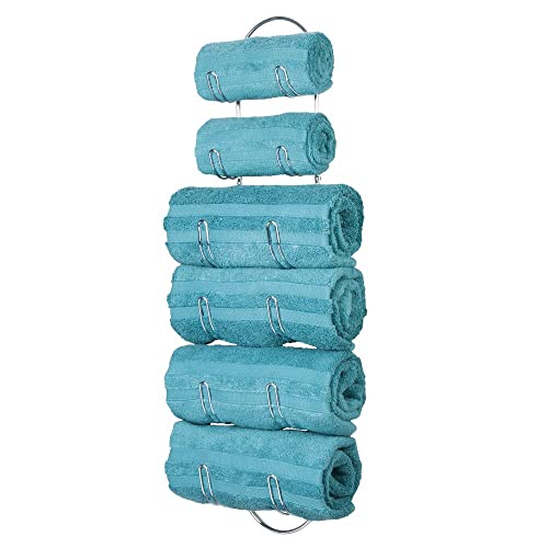 mDesign Porta asciugamani da appendere al muro – Spazioso portasalviette bagno – Appendi asciugamani perfetto per bagno padronale o degli ospiti – argento - Confezione da 2 - Image 6