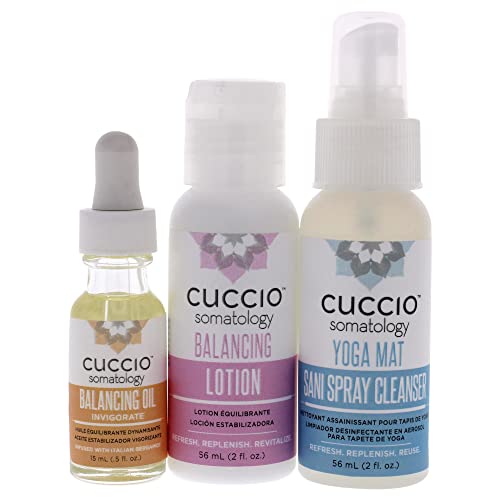 cuccio SOMATOLOGY Yoga Essentials Kit - All-In-One Calming, Hydrating, Cleansing Ritual - Energizing Bergamot Orange Oil - Balancing Chamomile Lotion - Yoga Mat Sani Spray Cleanser - 3 Pieces,16 Ounce image 4