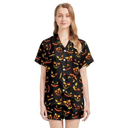 Image of Silk Satin Pajama Set for Women Summer Lounge Pjs Sets 2 Piece Suit Ladies Button Down Tops And Shorts Sleepwear