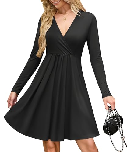 AUSELILY Robe Sexy Pull Femme - Cache Coeur Taille Empire Chic et Elegant Soiree Hiver et Poches Noir L