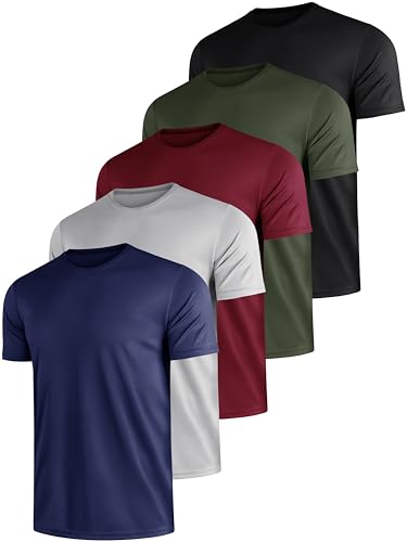 5 Pack Men's Dry Fit Moisture Wicking Performance Tshirts Mesh Quick Dry Active Athletic Crew Tees Short Sleeve