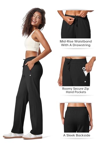 Willit Women's Fleece Lined Pants with Zipper Pockets Winter Thermal Warm Hiking Straight Leg Pants 27"/29"/31"4