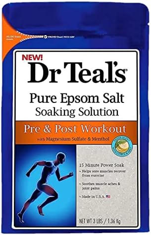 Dr. Teals Pre & Post Workout Epsom Salt Soaking Solution (4 Pack, 3lbs Ea.) - Essential Oils Blended with Pure Epsom Salt & Menthol - Eases Aches & Soreness, Alleviates Daily Stress - At Home Recovery image 5