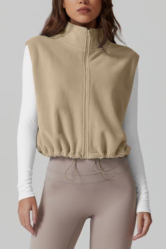 QINSEN Women's Full Zip Fleece Short Jacket Vest Warm Winter Sleeveless Stand Collar Sherpa Crop Coat2