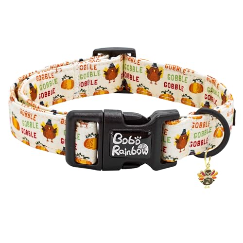 Bobo Rainbow Thanksgiving Gobble Turkey Print Dog Collar for Medium Dogs