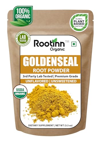 Rootinn Organic - Goldenseal Powder - 3.5 oz 100 Servings *Lab Tested/USDA Organic* Pure Natural Goldenseal Root Powder Supplement
