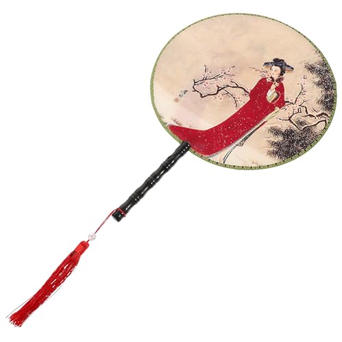 COSMEVIVI Abanico Vintage Chino Redondo Delicado Ventilador Tradicional para Eventos y Fiestas de Baile Portátil y Ligero 14X9.44 Pulgadas