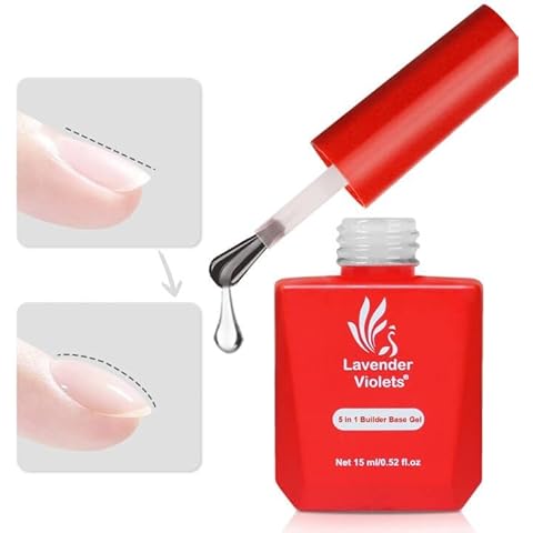 Lavender Violets 15ml No Wipe Gel Base Coat - 5 in 1 Builder Base Gel, Foundation Clear Gel Nail Polish for Nail Strengthen, Apex Building, Enhance, Reinforced A104 Cover